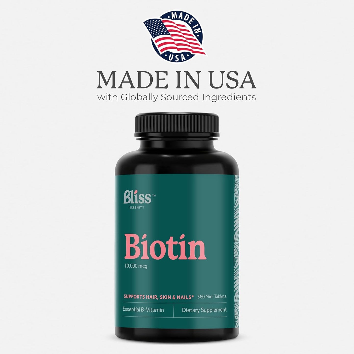 Max Strength Biotin Supplement for Hair, Skin, and Nails - 10000mcg, Non-GMO, Kosher - Hair Growth Vitamins for Women & Men - 360 Mini Tablets
