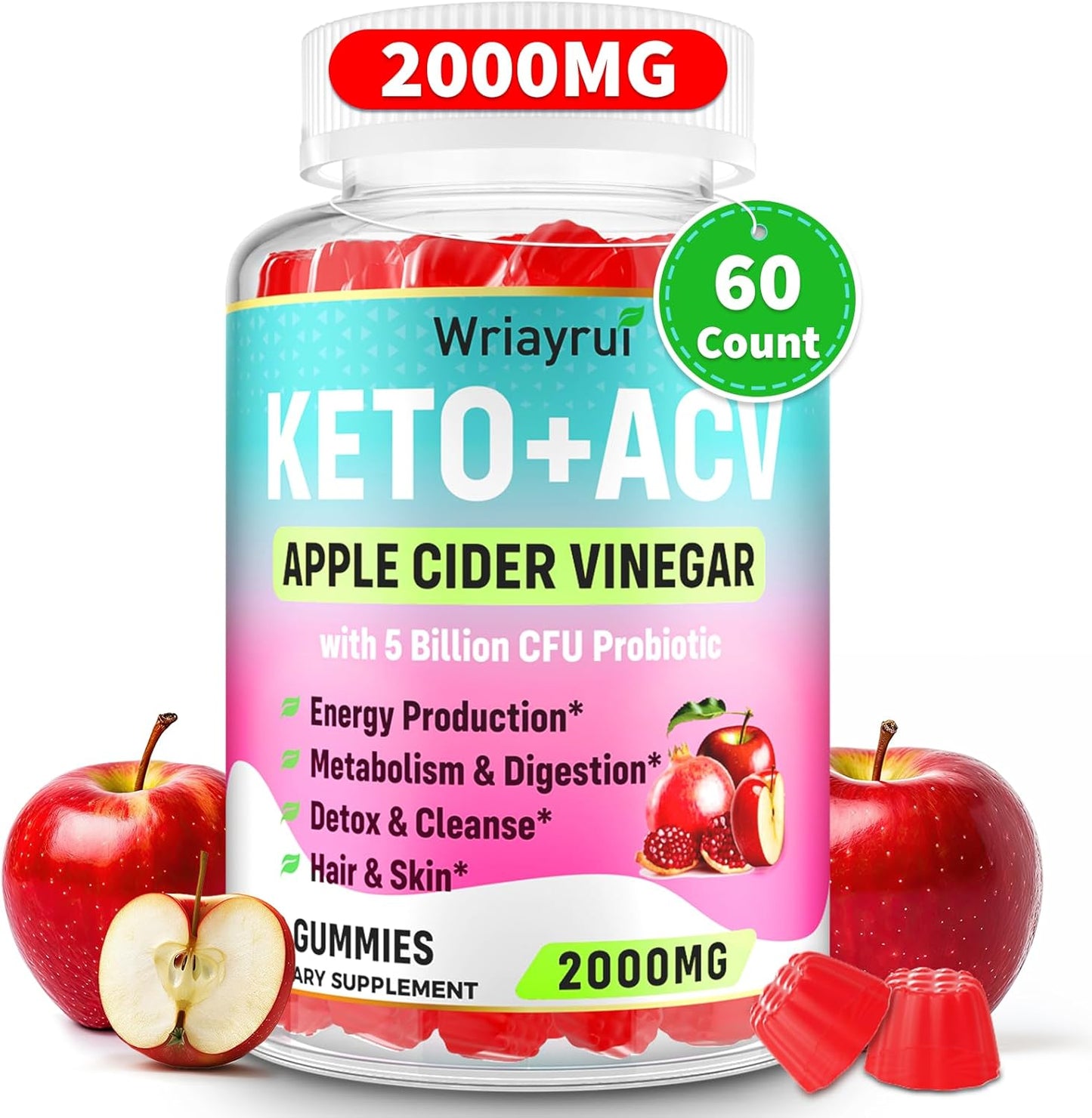 Max Strength Keto Apple Cider Vinegar Gummies for Metabolism, Digestion, & Detox - 60 Keto Gummies with Green Tea, Probiotics, B6 & B12