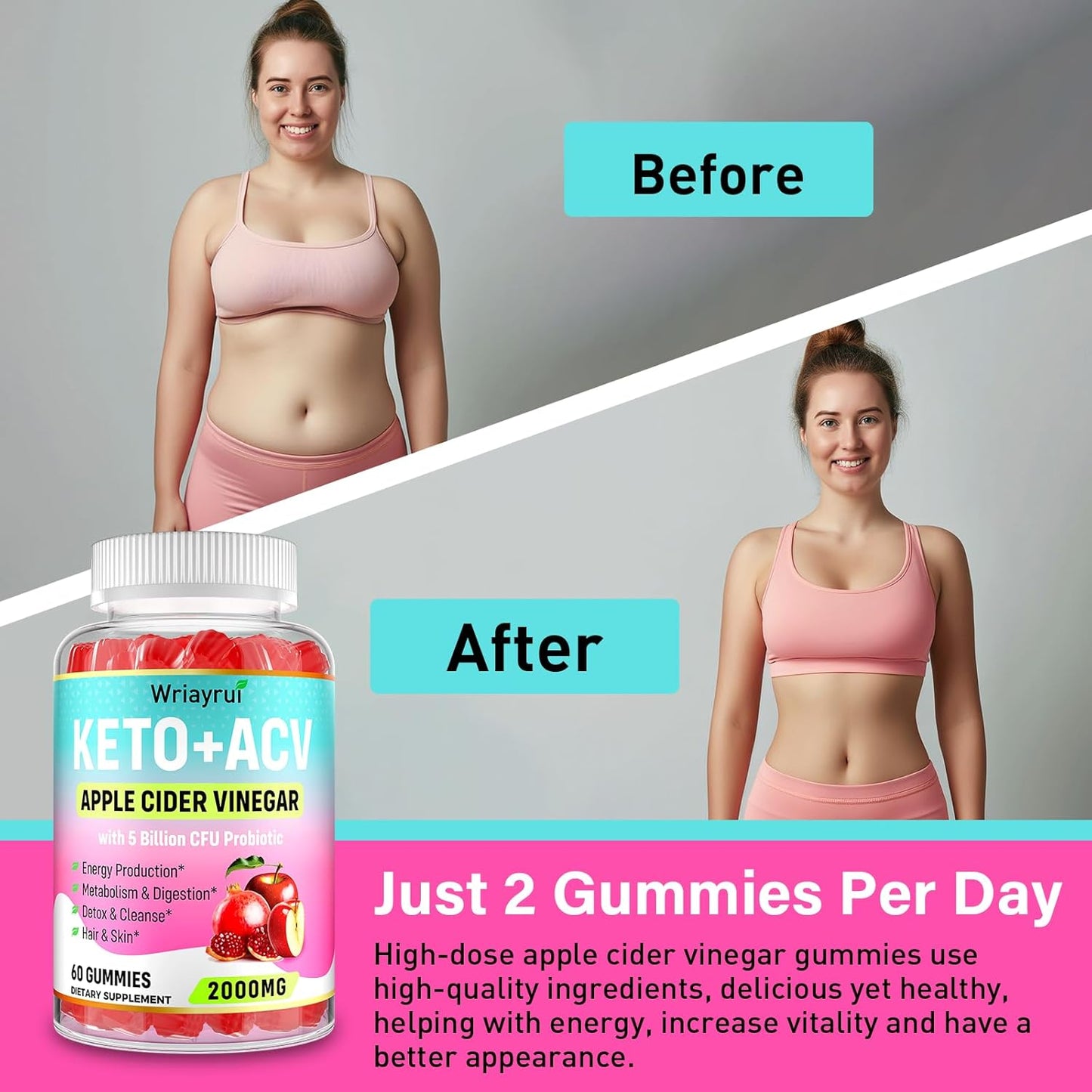 Max Strength Keto Apple Cider Vinegar Gummies for Metabolism, Digestion, & Detox - 60 Keto Gummies with Green Tea, Probiotics, B6 & B12