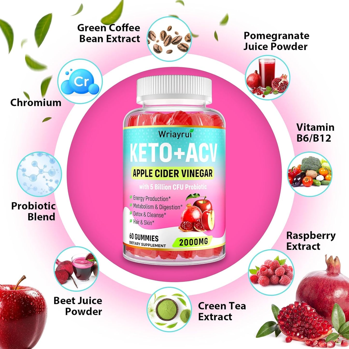Max Strength Keto Apple Cider Vinegar Gummies for Metabolism, Digestion, & Detox - 60 Keto Gummies with Green Tea, Probiotics, B6 & B12