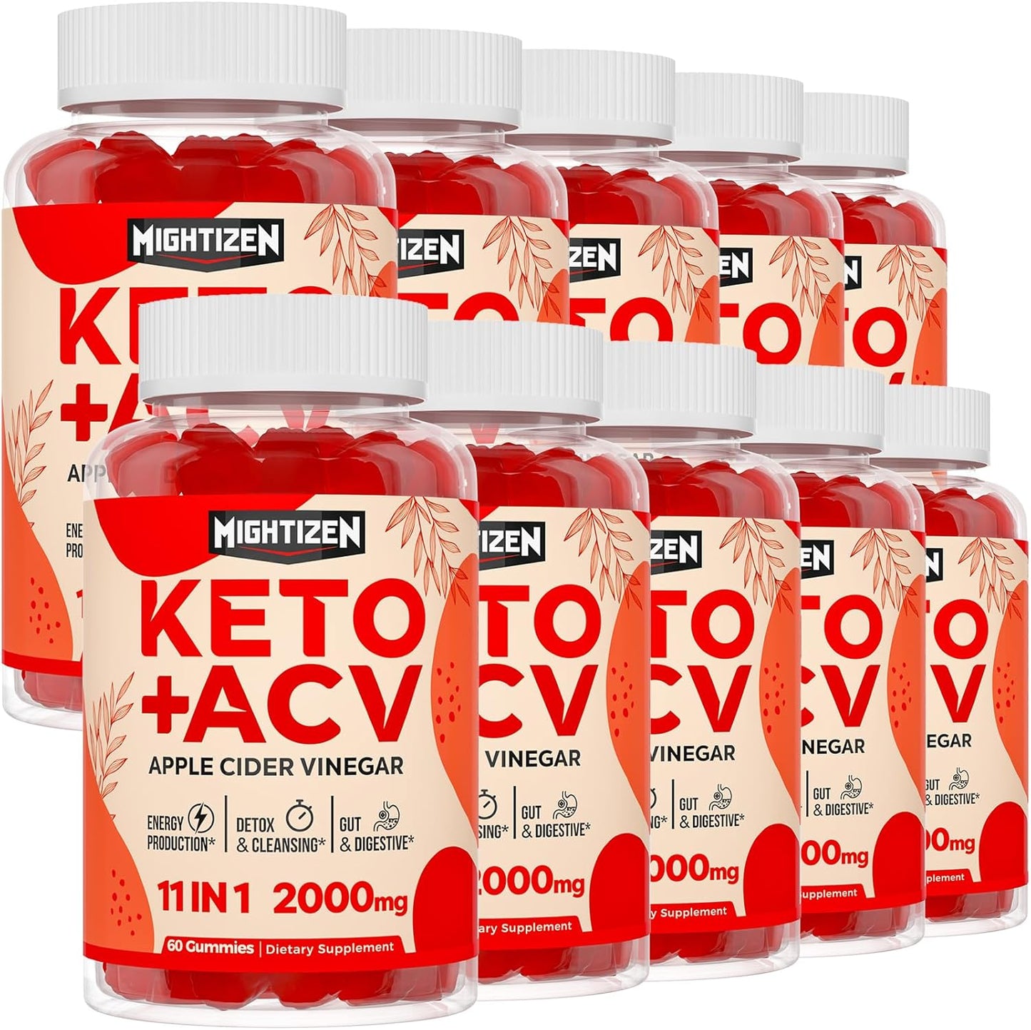 Max Strength Keto Apple Cider Vinegar Gummies with Green Tea, Probiotics, B12 & B6 - Vegan, Non-GMO, Keto Support - 10 Packs
