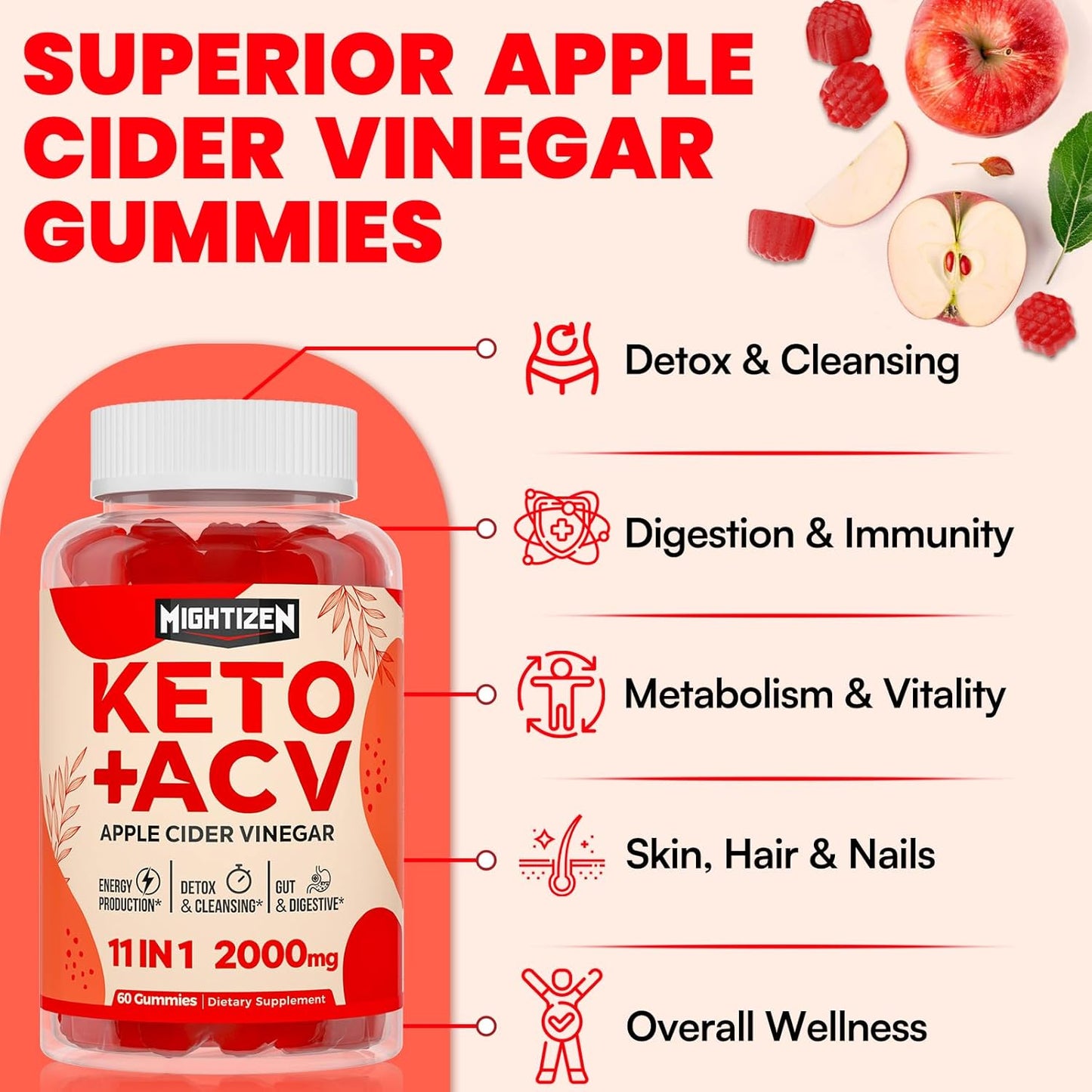 Max Strength Keto Apple Cider Vinegar Gummies with Green Tea, Probiotics, B12 & B6 - Vegan, Non-GMO, Keto Support - 10 Packs