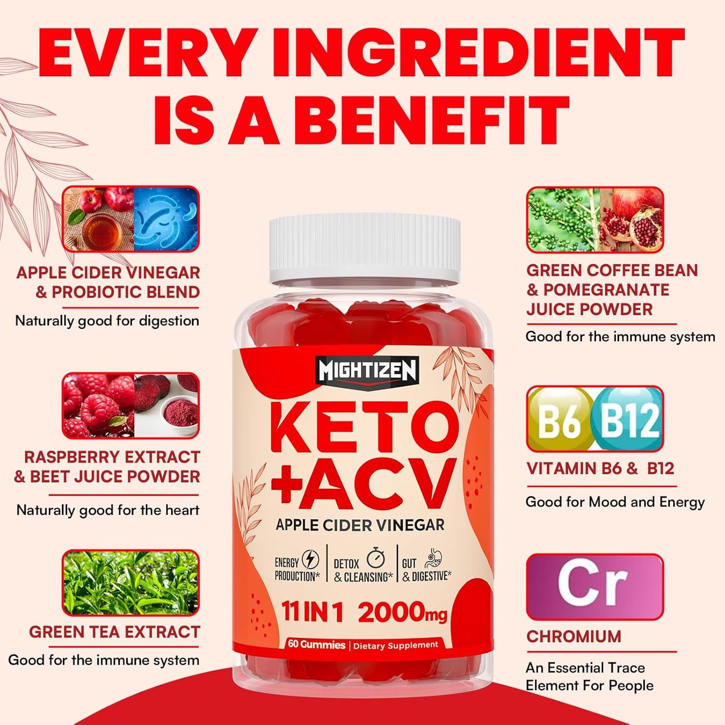 Max Strength Keto Apple Cider Vinegar Gummies with Green Tea, Probiotics, B12 & B6 - Vegan, Non-GMO, Keto Support - 10 Packs