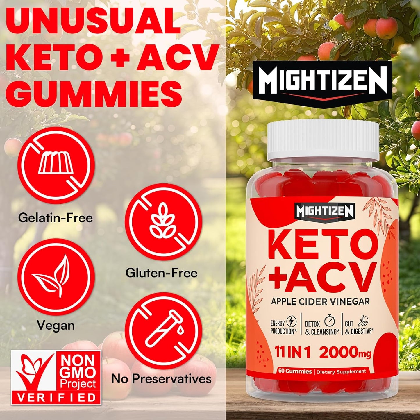 Max Strength Keto Apple Cider Vinegar Gummies with Green Tea, Probiotics, B12 & B6 - Vegan, Non-GMO, Keto Support - 10 Packs