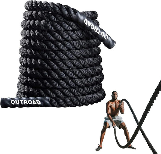 Max4out 30 ft 1.5 Inch Polyester Battle Rope for Home Body Workouts - Heavy Duty Black Workout Rope for Muscle Building
