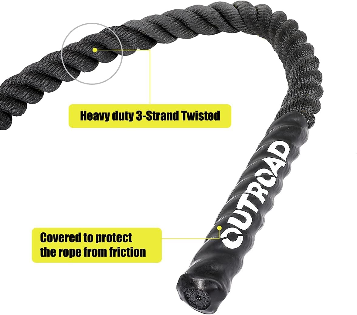 Max4out 30 ft 1.5 Inch Polyester Battle Rope for Home Body Workouts - Heavy Duty Black Workout Rope for Muscle Building