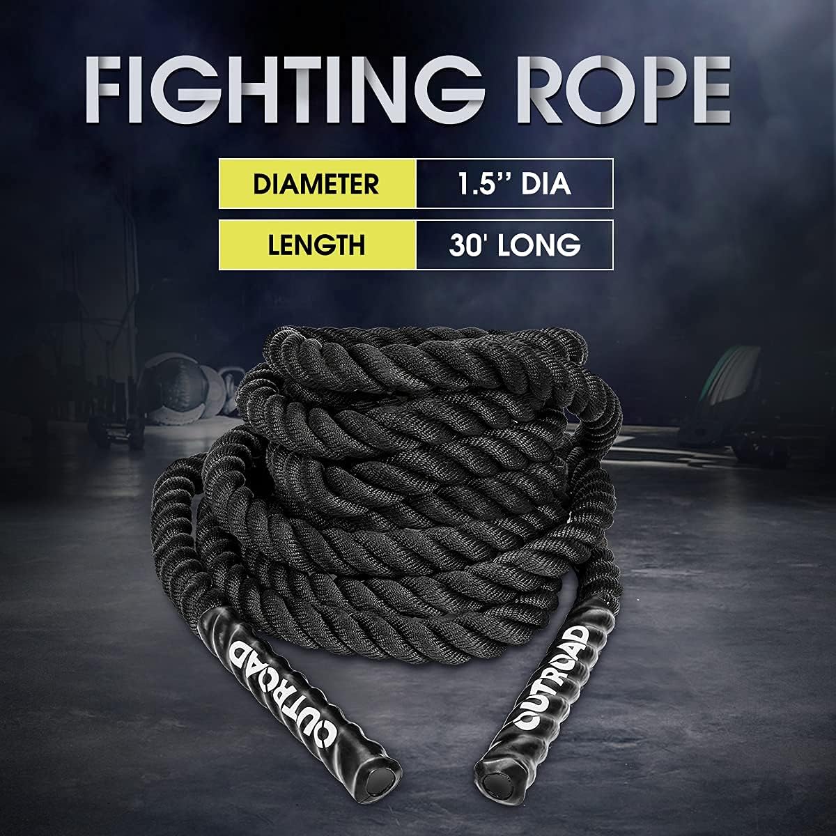 Max4out 30 ft 1.5 Inch Polyester Battle Rope for Home Body Workouts - Heavy Duty Black Workout Rope for Muscle Building