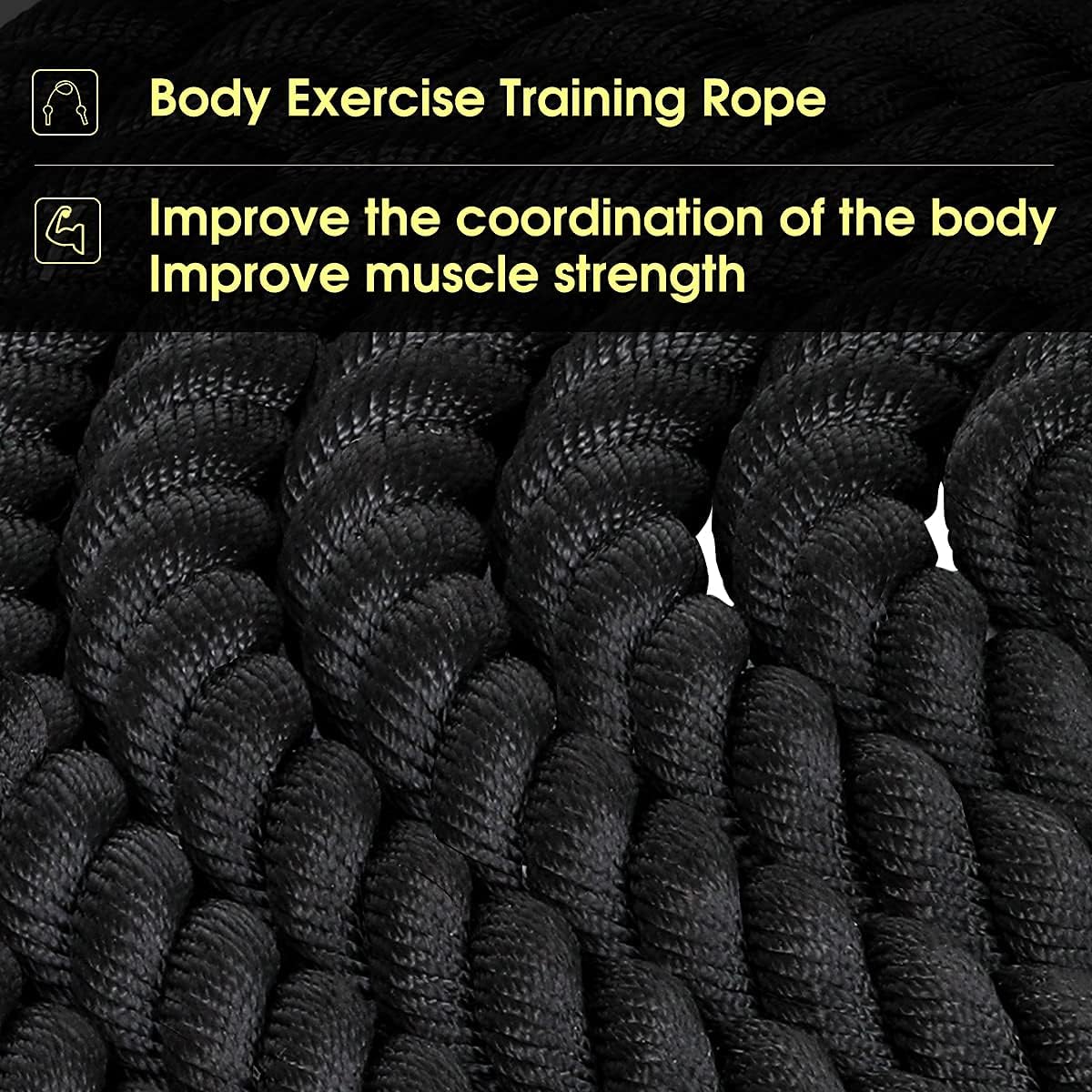 Max4out 30 ft 1.5 Inch Polyester Battle Rope for Home Body Workouts - Heavy Duty Black Workout Rope for Muscle Building