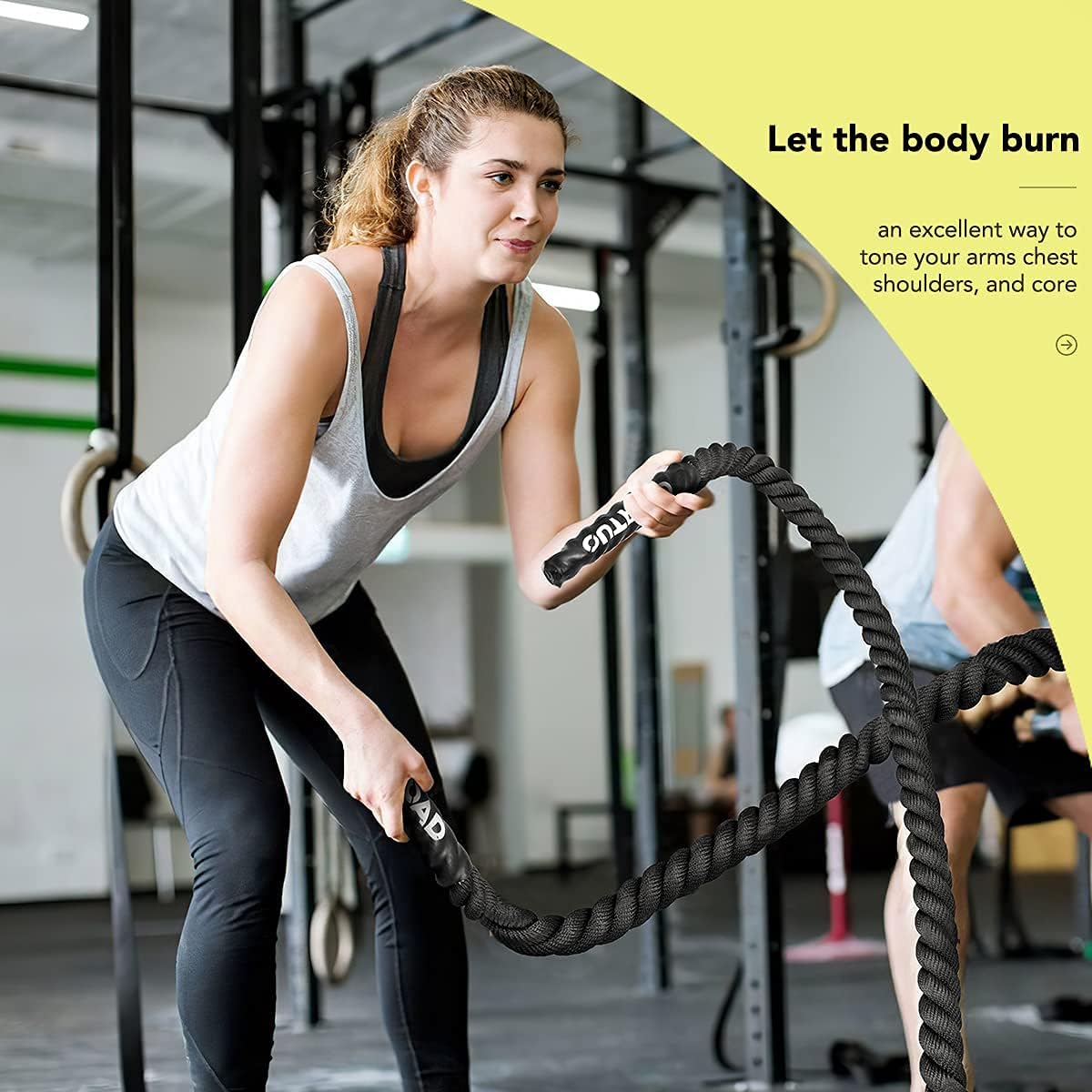 Max4out 30 ft 1.5 Inch Polyester Battle Rope for Home Body Workouts - Heavy Duty Black Workout Rope for Muscle Building