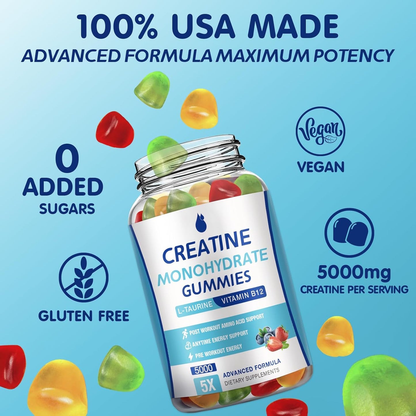 MaxHemp Sugar-Free Vegan Creatine Monohydrate Gummies - 5g per Serving