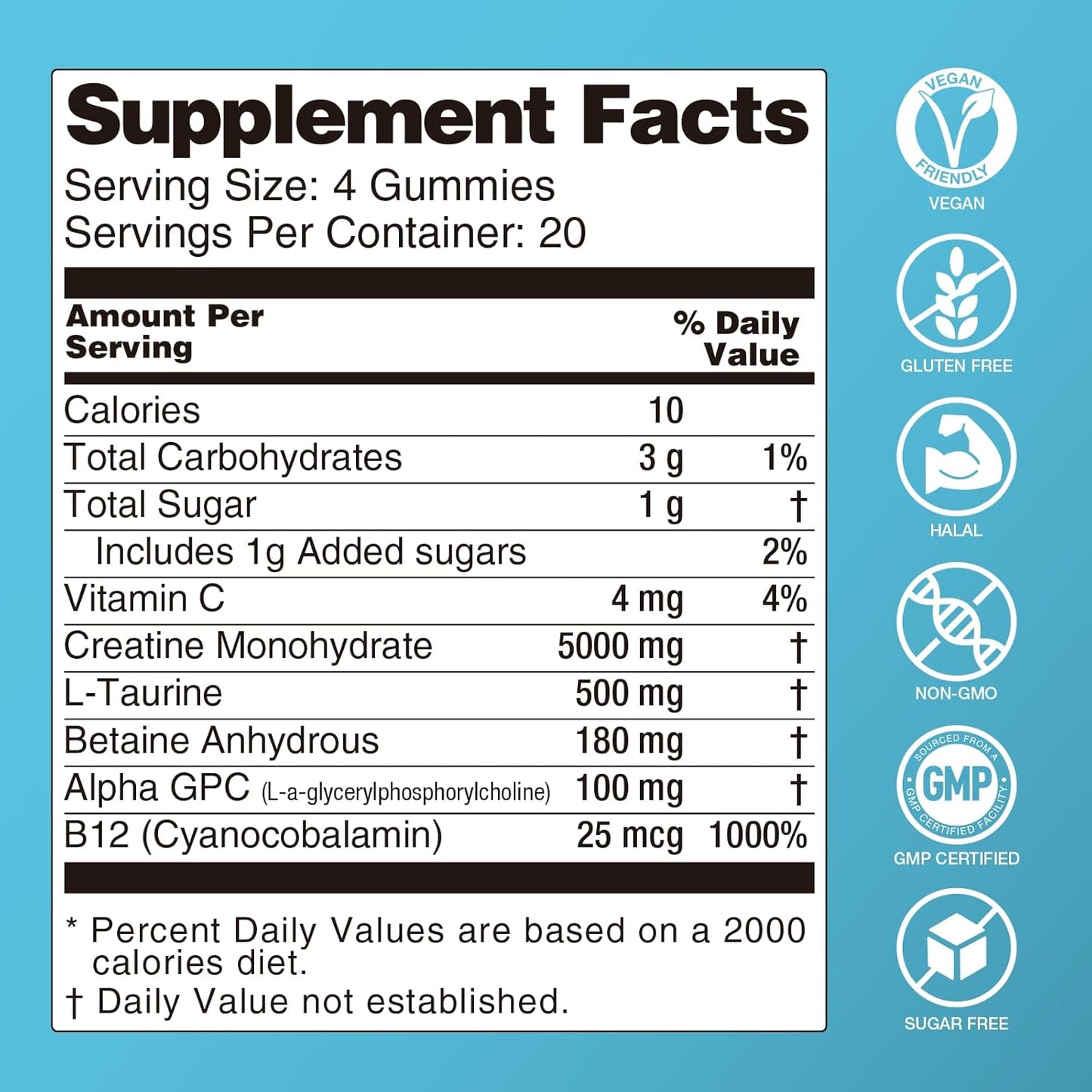 MaxHemp Sugar-Free Vegan Creatine Monohydrate Gummies - 5g per Serving