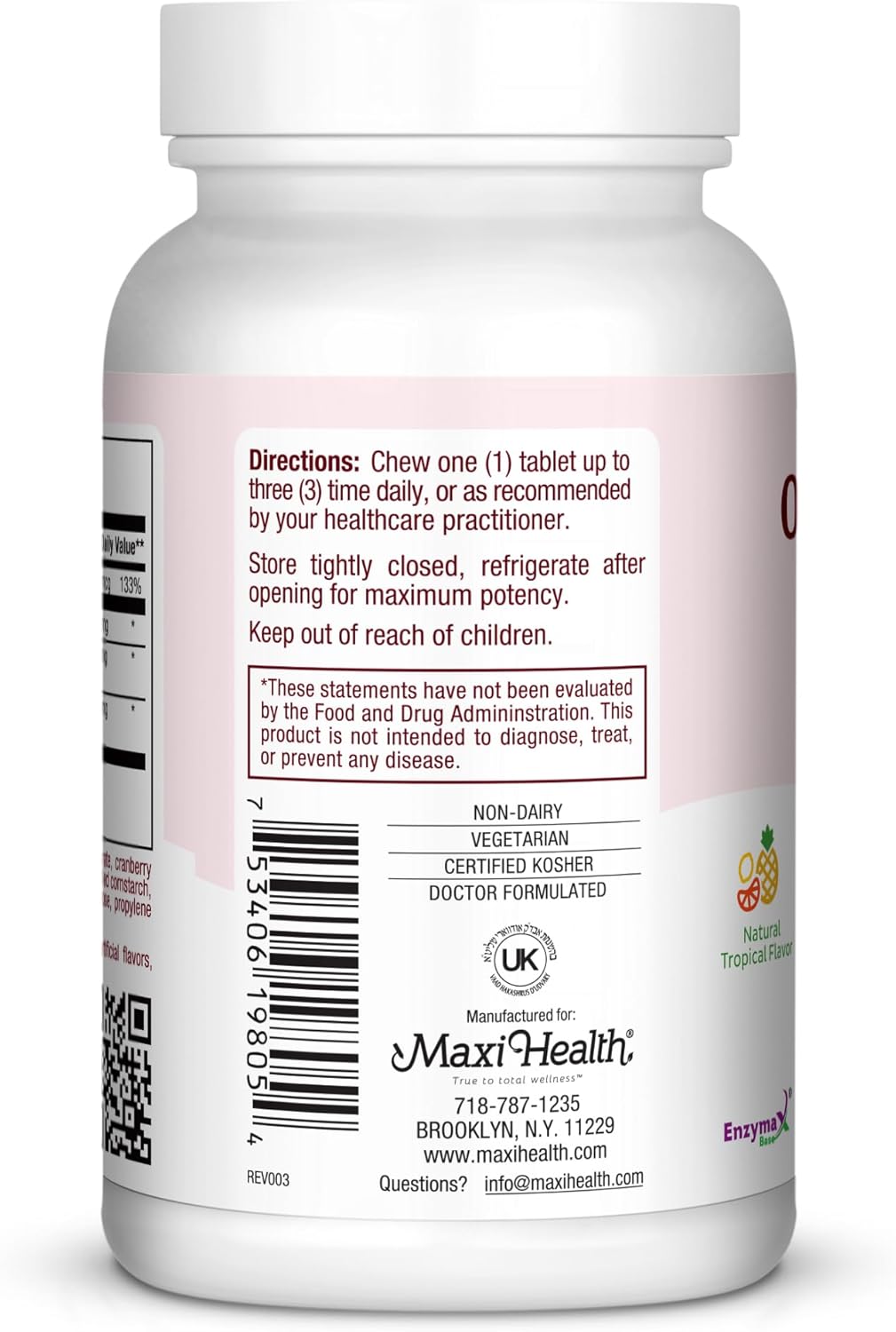 Maxi Health Acidophilus Probiotics Chewies - Tropical Flavor - 50 Kosher Chewable Supplements