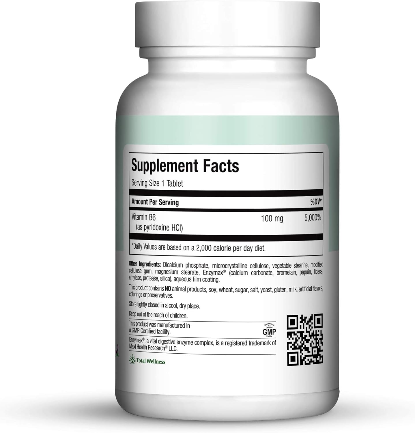 Maxi Health B-6 100mg Vitamin B6 Tablets for Cardiovascular Health - Kosher (100 Count, 2 Pack)