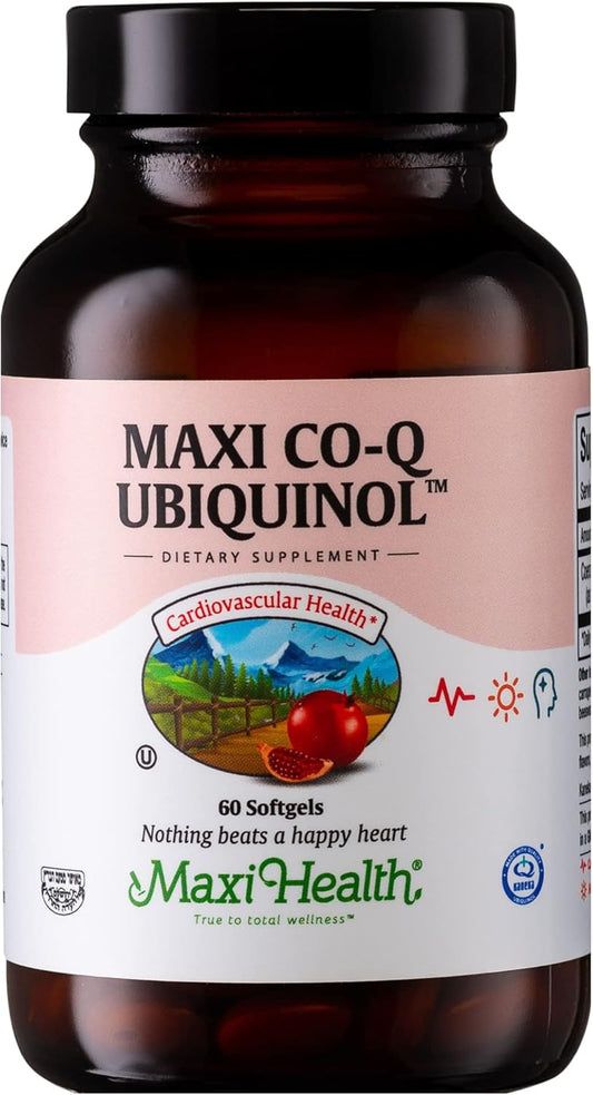 Maxi Health CoQ10 Ubiquinol 100mg Softgels - Kosher CoQ10 Supplement for Cardiovascular Health - Superior Absorption - Cellular Energy Support - 60 Count