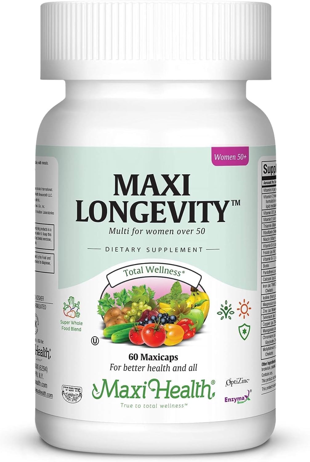 Maxi Health Longevity Women's Multivitamin & Mineral Supplement 60 Capsules - Kosher Formula for 50+ Years