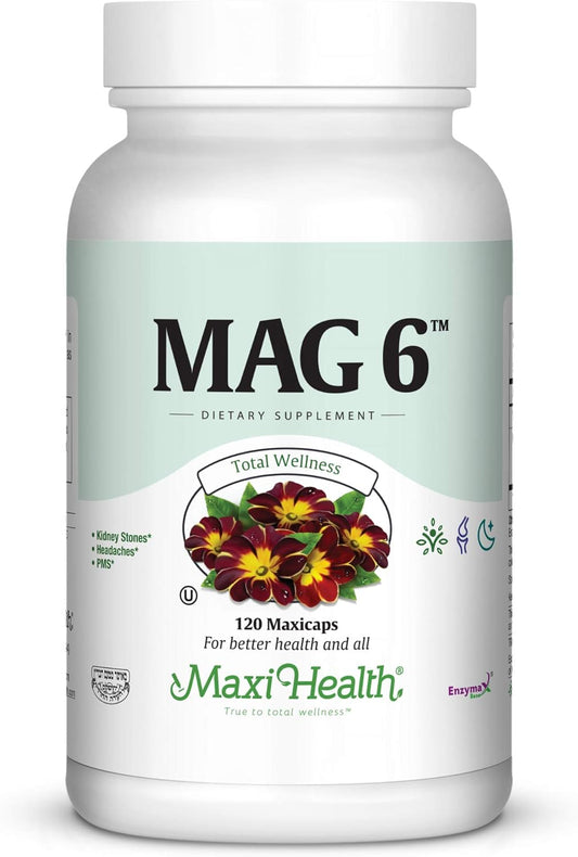 Maxi Health MAG 6 - Magnesium & Vitamin B6 Capsules for Migraine & Muscle Cramp Relief - Kidney Stone Support - 120 Count - Kosher Formula for Men & Women - BoostGo Australia