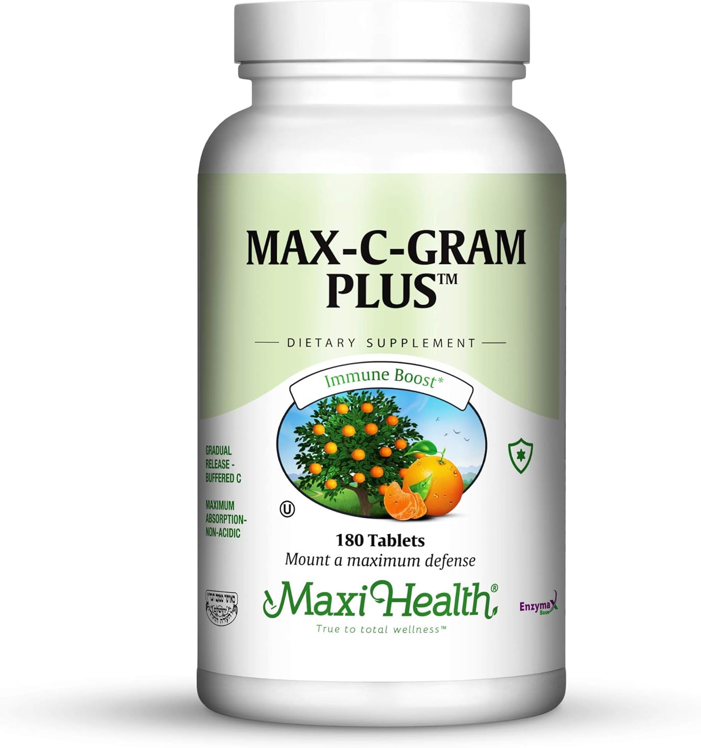 Maxi Health Max C Gram Plus - 180 Count Gradual Release Buffered Vitamin C Tablets, Single Pack