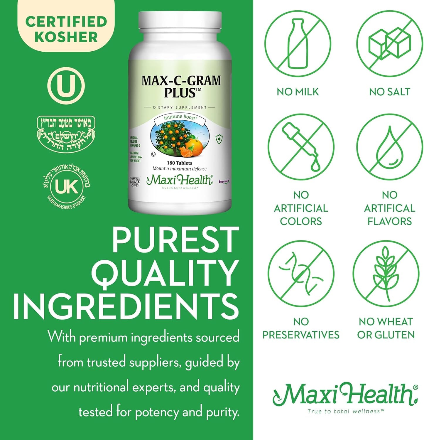 Maxi Health Max C Gram Plus - 90 Capsules for Immune Support and Overall Health Boost