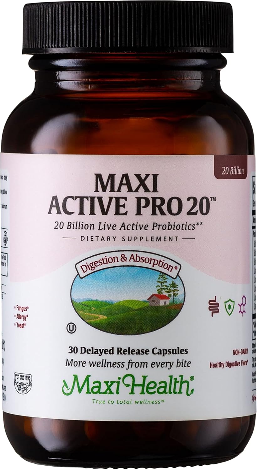 Maxi Health Probiotics: 15 Strains, 20 Billion CFU for Digestive Health - Daily Support for Men and Women - Lactobacillus Rhamnosus - 30 Capsules