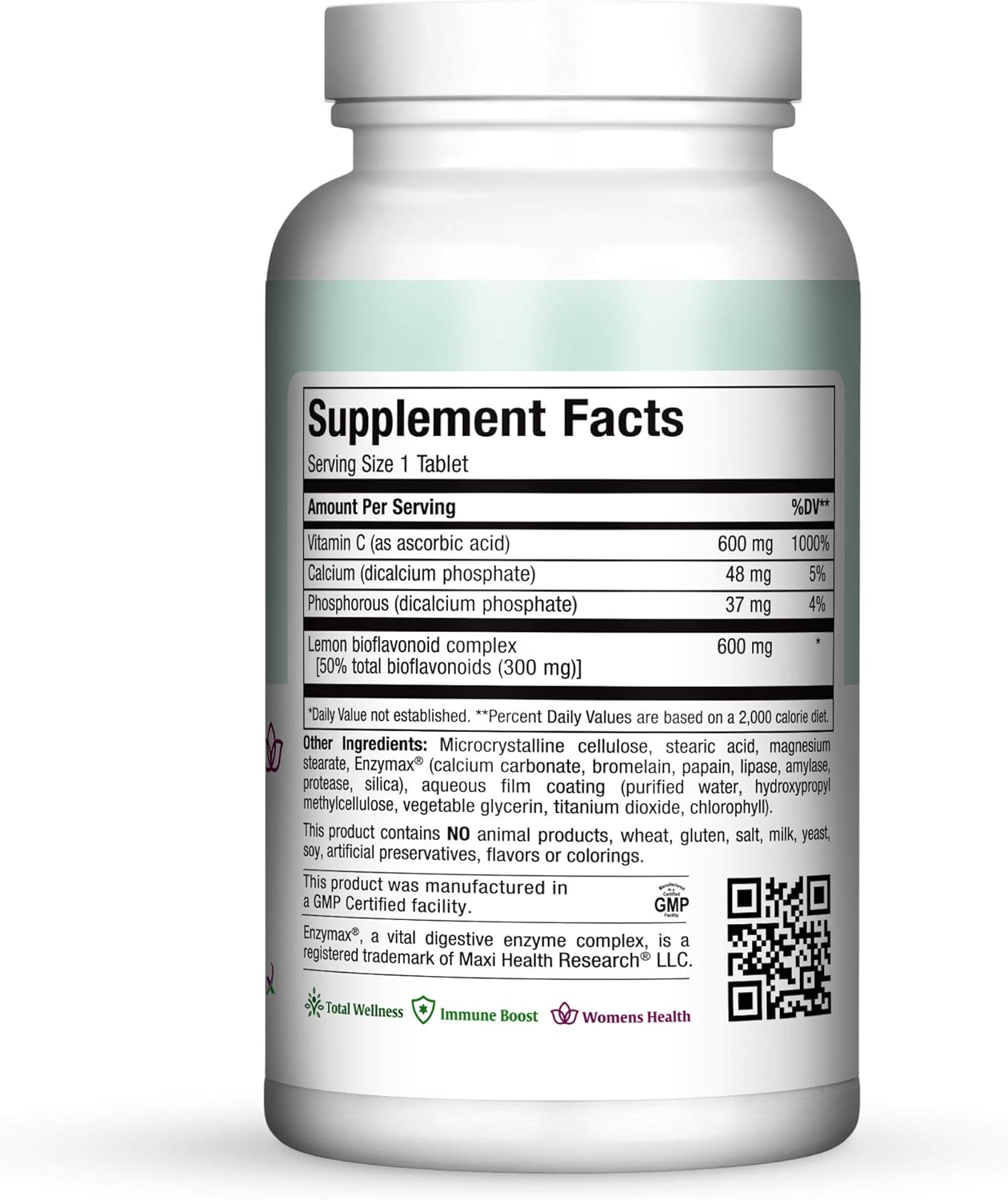 Maxi Health Pure-C-Bio 600 Tablets - Immune & Capillary Support with Bioflavonoids - 180 Count - Kosher Formula