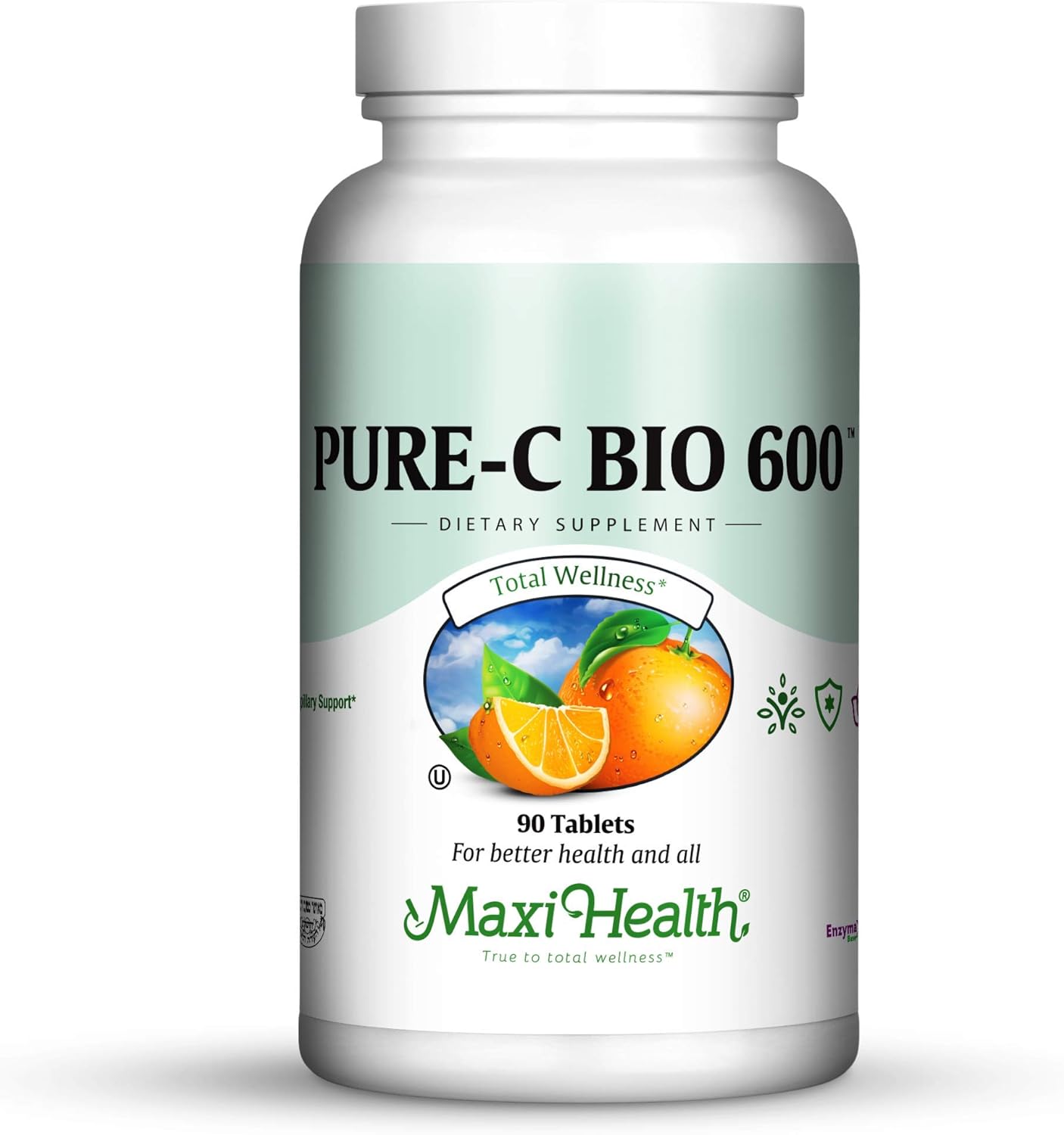 Maxi Health Pure-C-Bio 600 Tablets with Bioflavonoids for Immune & Capillary Support - 90 Count - Kosher Formula