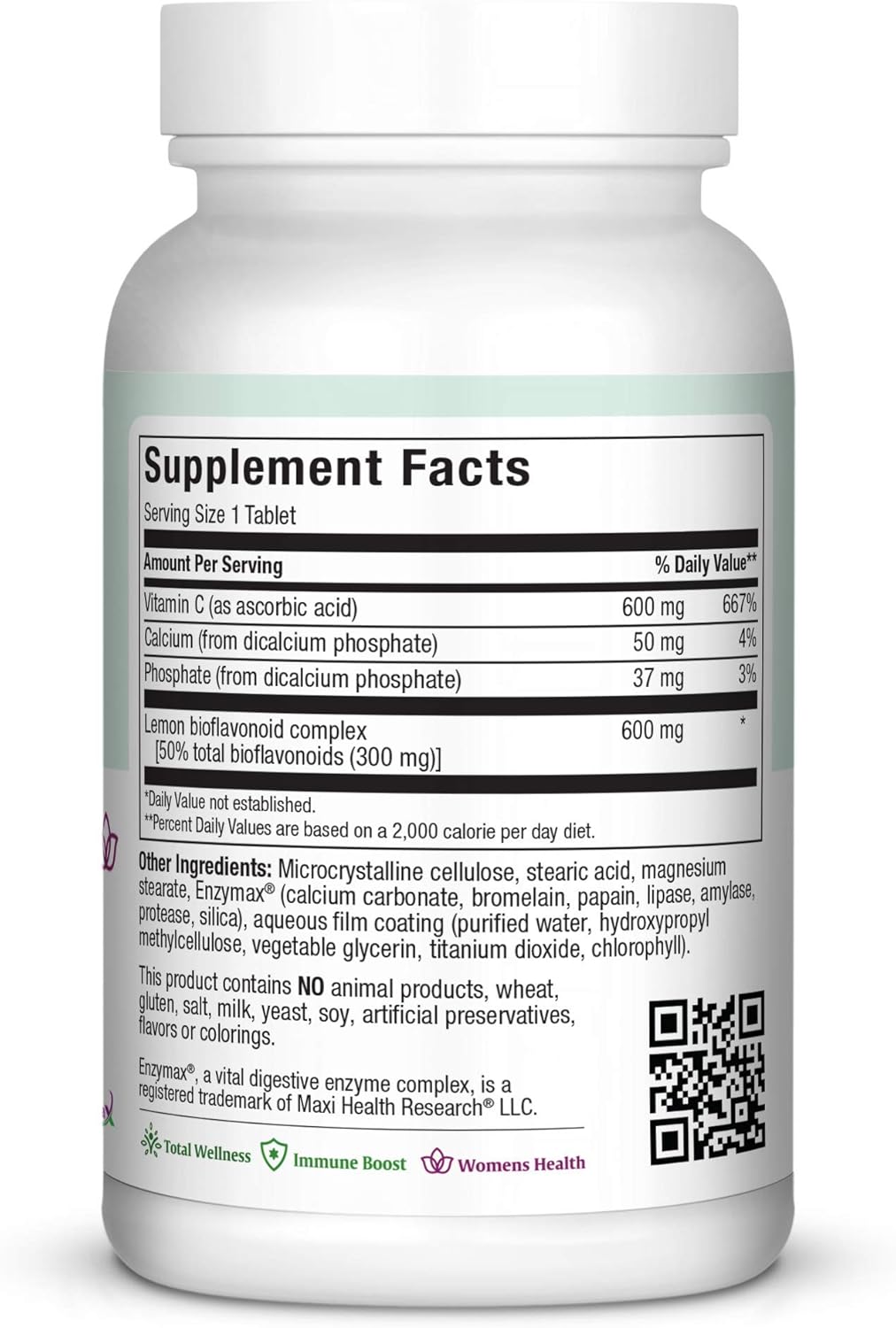 Maxi Health Pure-C-Bio 600 Tablets with Bioflavonoids for Immune & Capillary Support - 90 Count - Kosher Formula