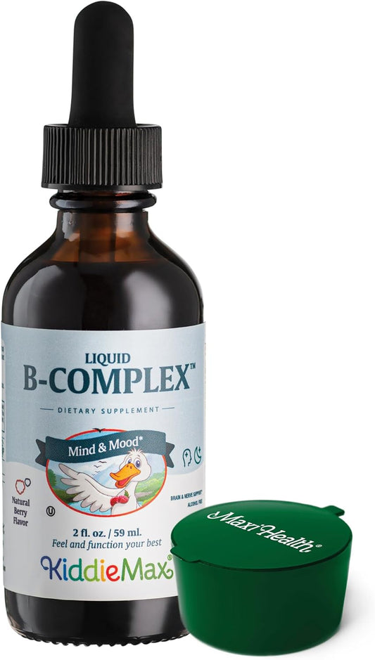 Maxi Health Raspberry Liquid Vitamin B Complex for Kids - Sublingual B12 Drops for Energy & Brain Function - 2 fl. Oz