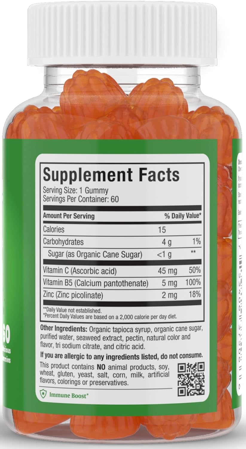 Maxi-Health Vitamin C Gummies with Zinc - Immune Support for Kids and Adults - Natural Fruit Flavored Gummies - 60 Count