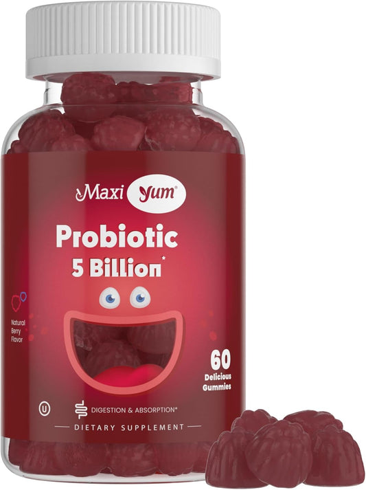 Maxi Health Yum Probiotic Gummies - 5 Billion CFUs, Kosher Certified Berry Flavor Gut Health Supplements, 60 Gummies for Men & Women