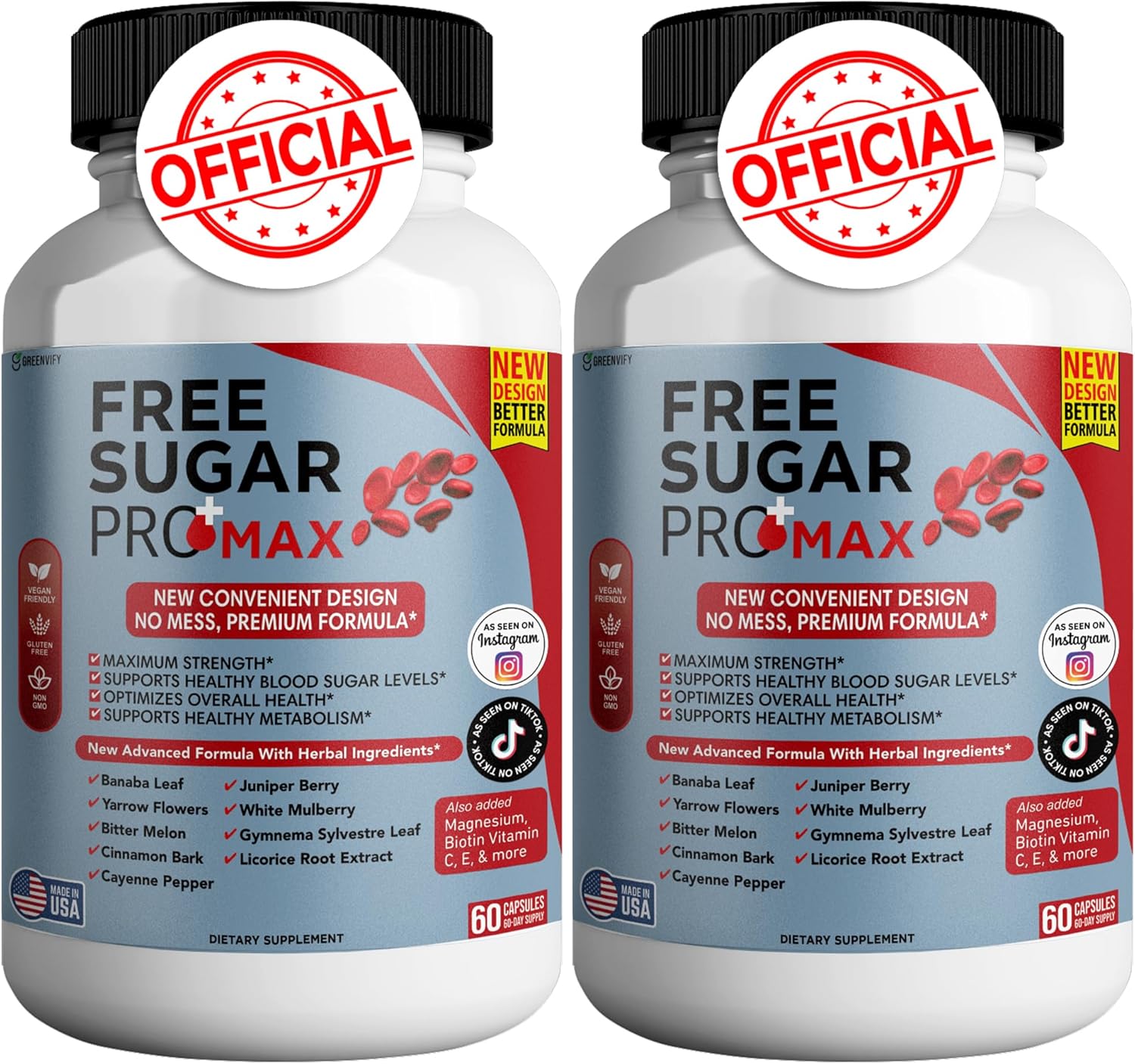 Maximum Strength All Natural Blood Sugar Support Formula - 2 Pack (120 Capsules) - Greenvify Pro Max