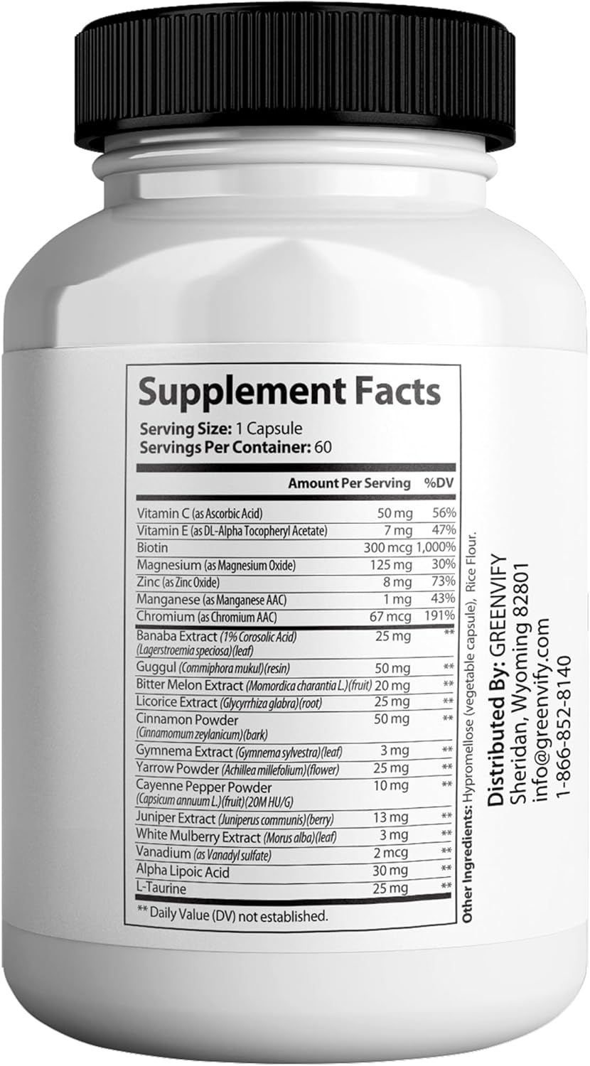 Maximum Strength All Natural Blood Sugar Support Formula - 2 Pack (120 Capsules) - Greenvify Pro Max