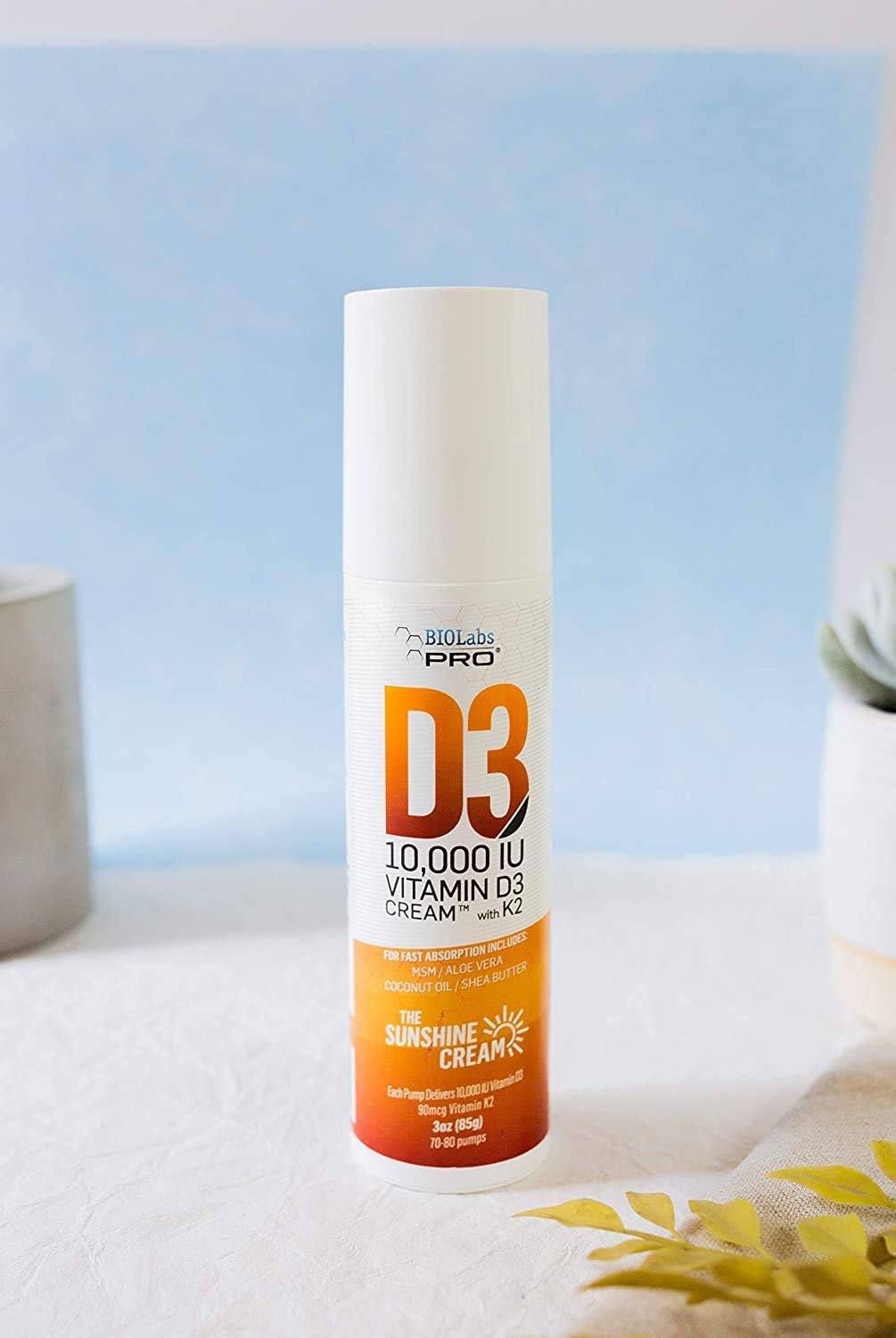 Maximum Strength All Natural Vitamin D3 Cream - 10000IU - Combat Deficiency with Vitamin K2 & Olive Leaf Extract - Safe & Effective - 3.0oz