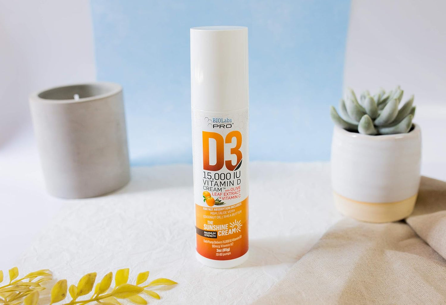 Maximum Strength All Natural Vitamin D3 Cream - 15000IU - Fight Deficiency with Vitamin K2 & Olive Leaf Extract - Safe & Effective - 3.0oz