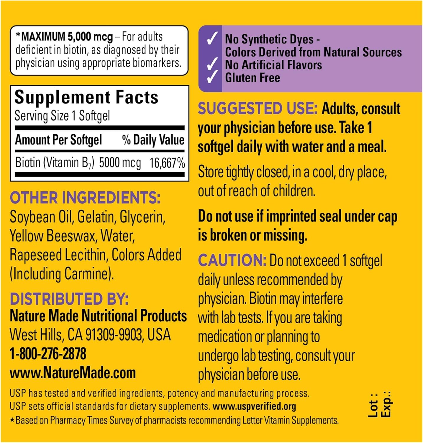 Maximum Strength Biotin 5000 mcg Softgels by Nature Made - 50 Count