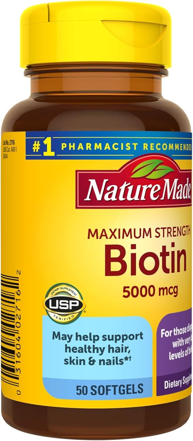 Maximum Strength Biotin 5000 mcg Softgels by Nature Made - 50 Count