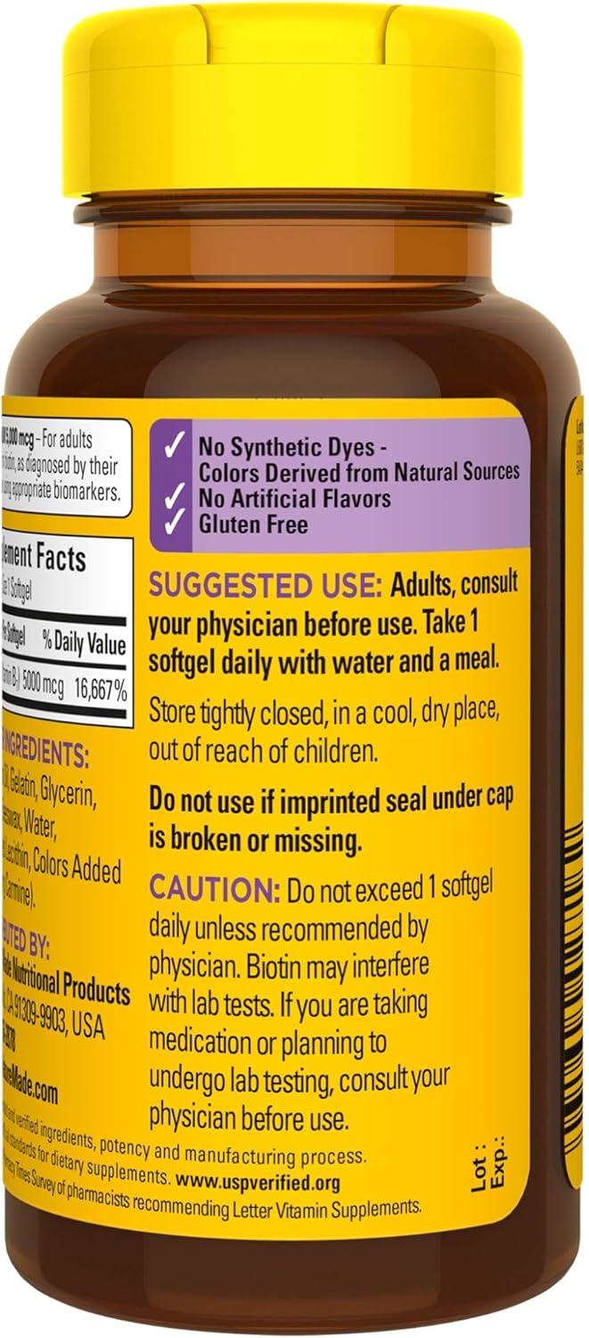Maximum Strength Biotin 5000 mcg Softgels by Nature Made - 50 Count