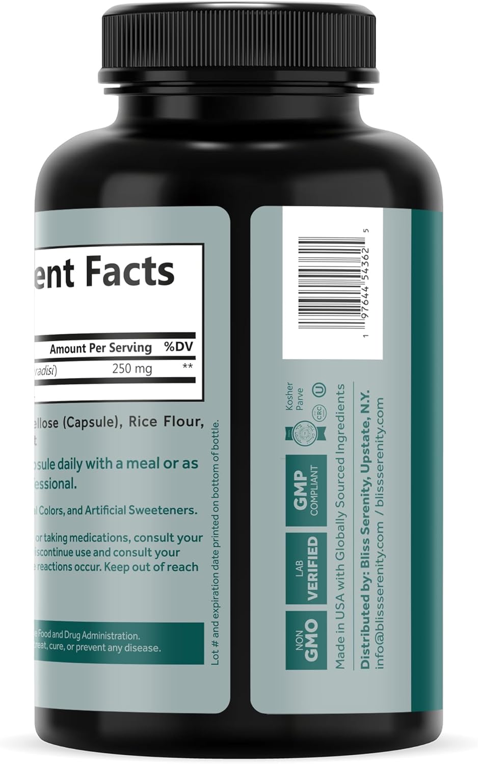 Maximum Strength Bliss Serenity Grapefruit Seed Extract 250 mg Vegcaps - Non-GMO, Gluten Free, Kosher Certified - 120 Day Supply