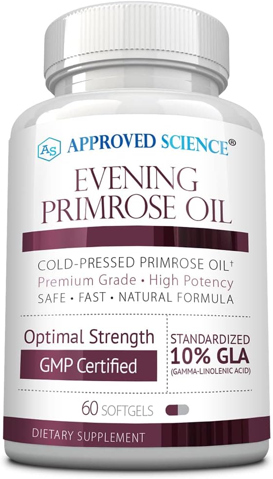 Maximum Strength Cold Pressed Evening Primrose Oil Softgels - 10% GLA for Hormonal Balance, Skin, and Heart Health - All Natural Formula - 60 Count