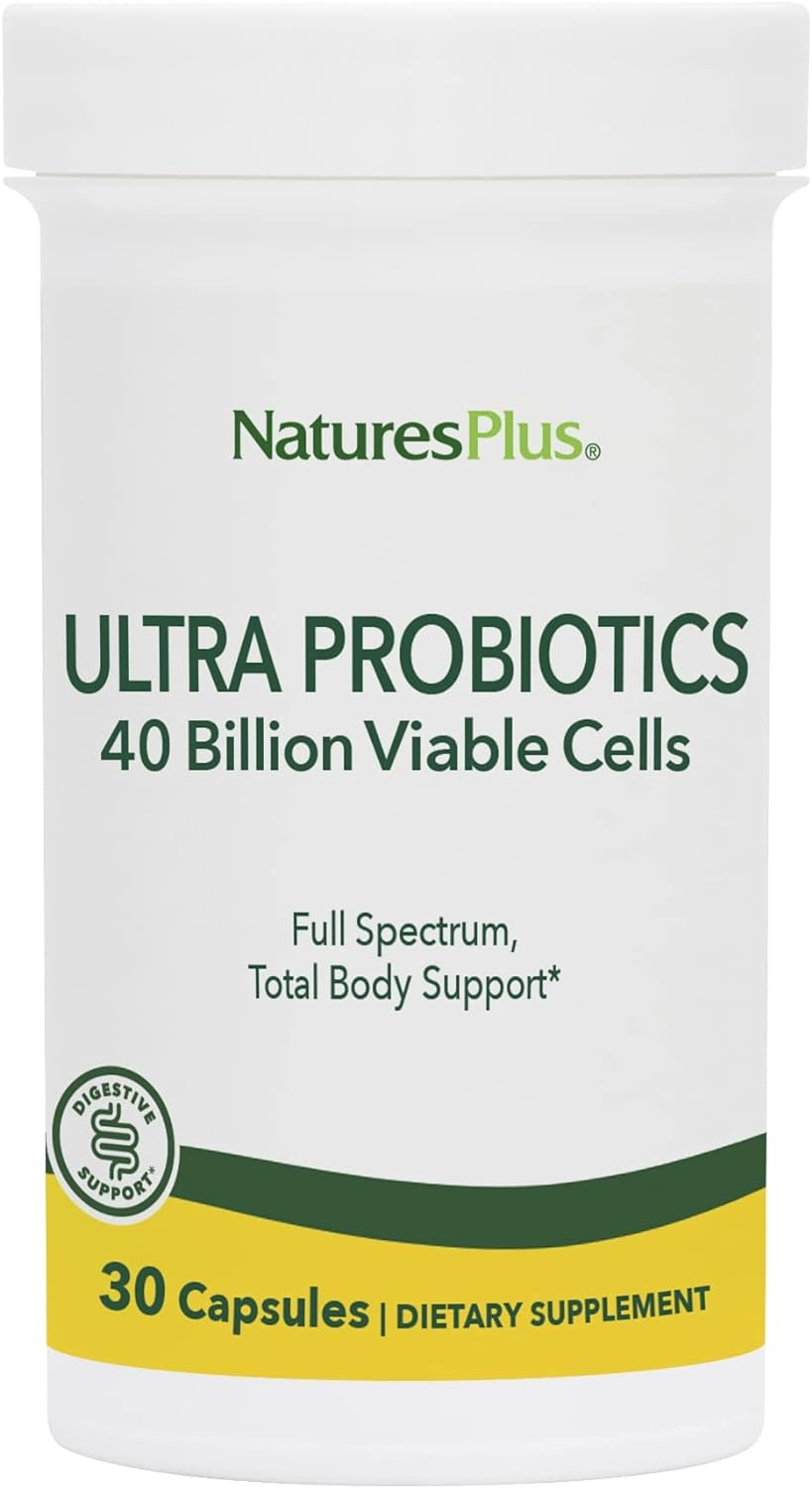 Maximum Strength Digestive Supplement with Intestinal & Colonic Probiotics - Nature's Plus Ultra Probiotics - 30 Vegetarian Capsules