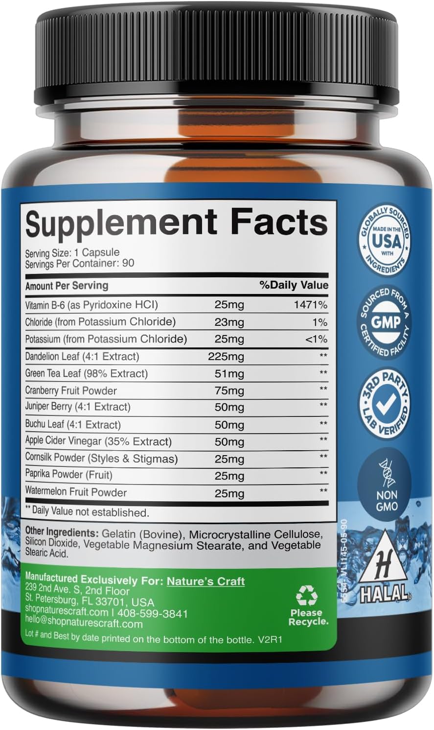 Maximum Strength Herbal Diuretic Water Away Pills for Fast Bloating Relief - 60 Servings for Men and Women - Easy to Take