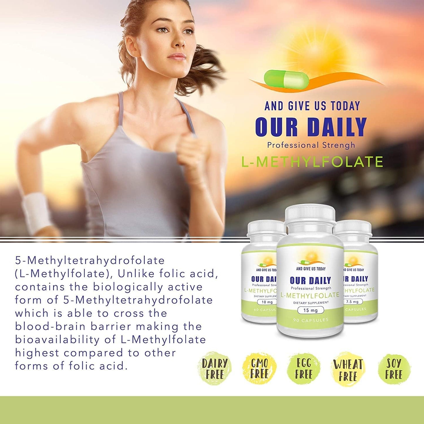 Maximum Strength L-Methylfolate 1mg Vegetarian Capsules - 5-MTHF Supplement - Non-GMO, Gluten Free - 90 Count x 2 Pack - Filler Free, Active Folate Formula