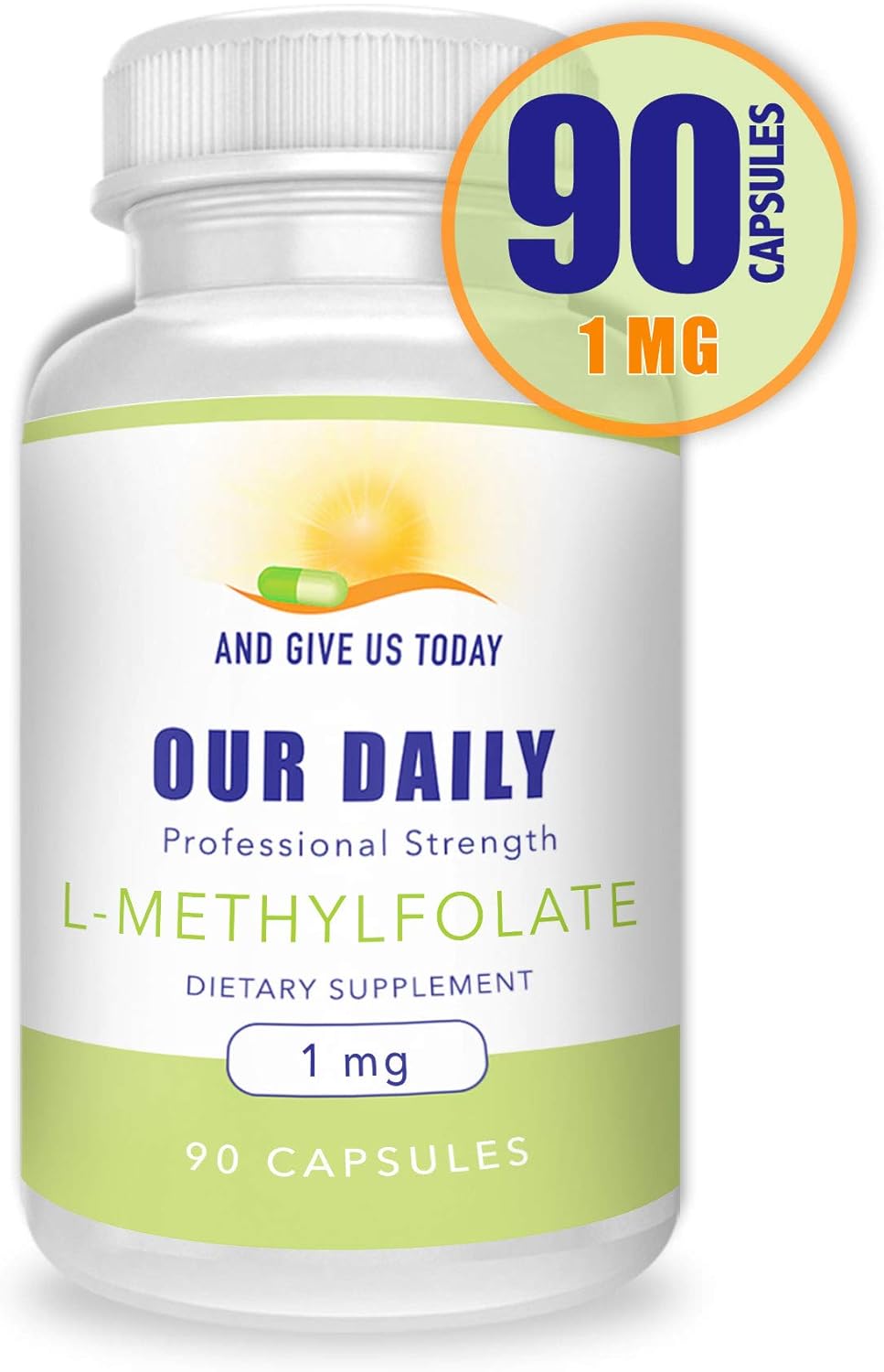 Maximum Strength L-Methylfolate 1mg Vegetarian Capsules - 5-MTHF Supplement - Non-GMO, Gluten Free - 90 Count x 2 Pack - Filler Free, Active Folate Formula