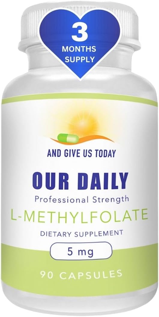 Maximum Strength L-Methylfolate 5mg - 5-MTHF Folate Supplement 90 Capsules - Non-GMO, Vegetarian, Gluten Free - 3 Month Supply