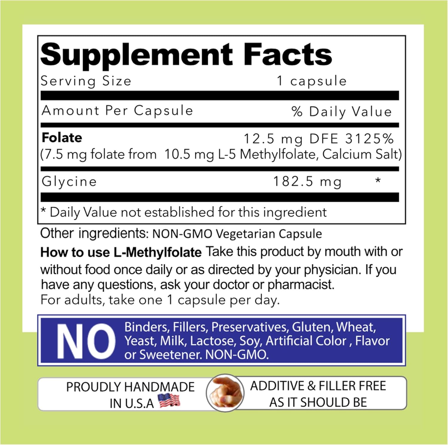 Maximum Strength L-Methylfolate 7.5 mg Capsules, 60 Count - Gluten Free, Non-GMO, Vegetarian, Filler Free