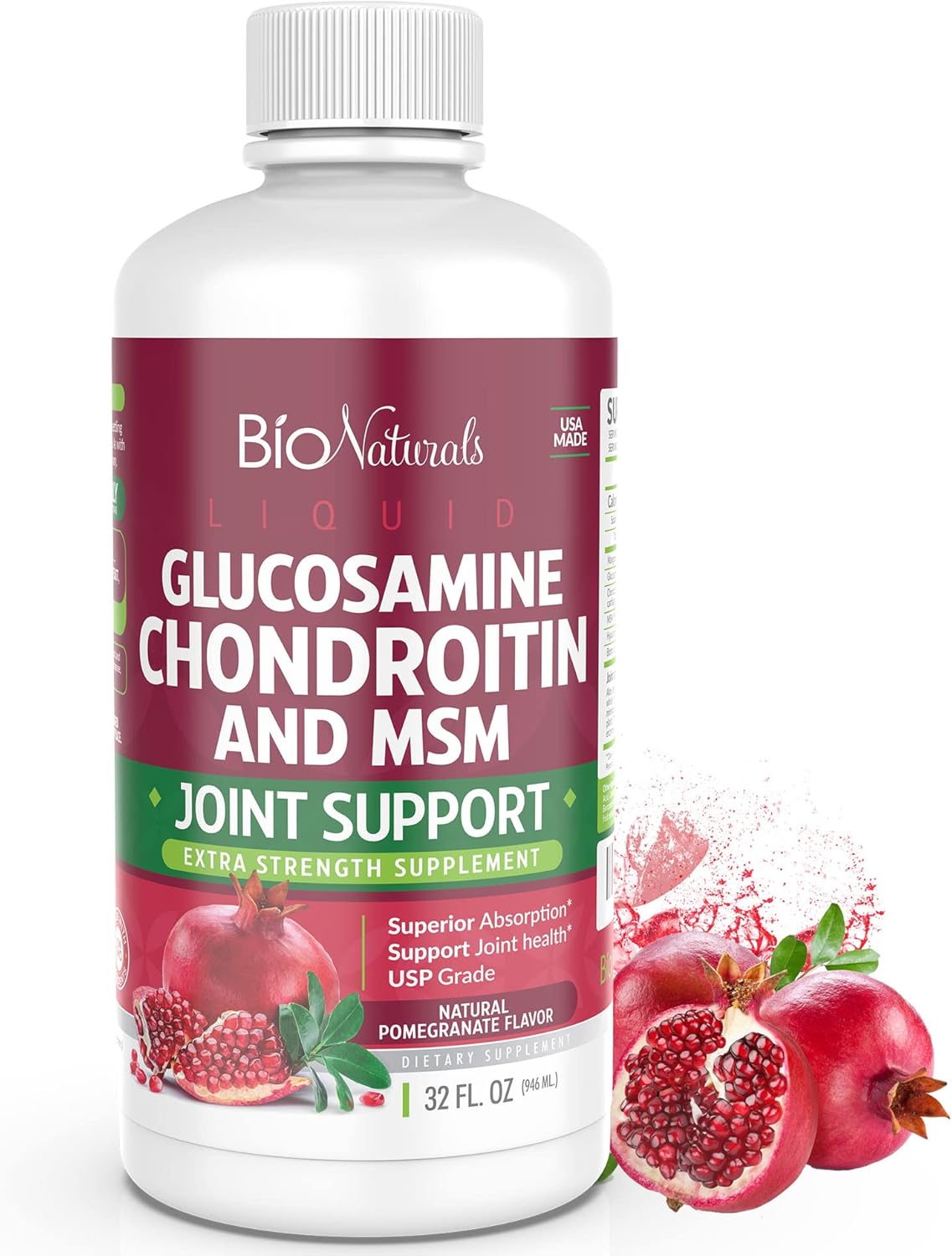 Maximum Strength Liquid Glucosamine Chondroitin MSM Supplement with Hyaluronic Acid for Joint Support - Pharmaceutical Grade - 32 fl oz
