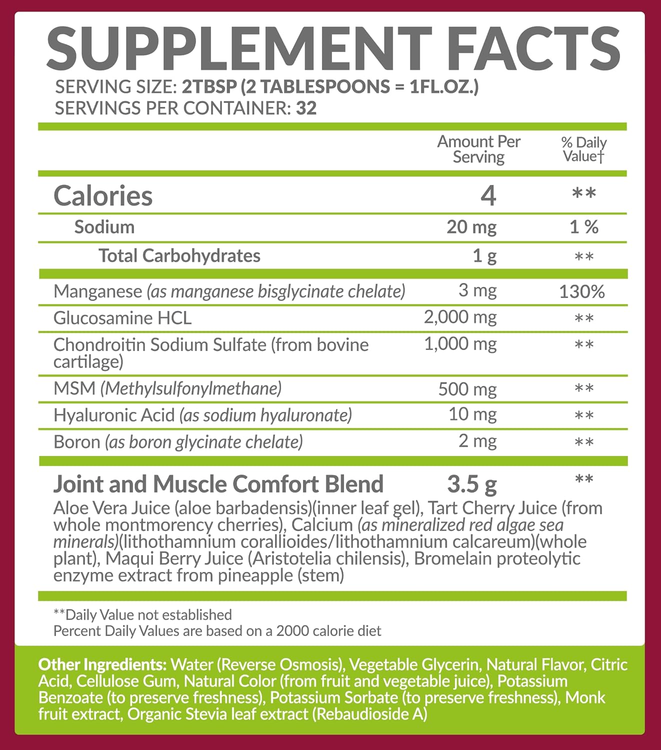 Maximum Strength Liquid Glucosamine Chondroitin MSM Supplement with Hyaluronic Acid for Joint Support - Pharmaceutical Grade - 32 fl oz