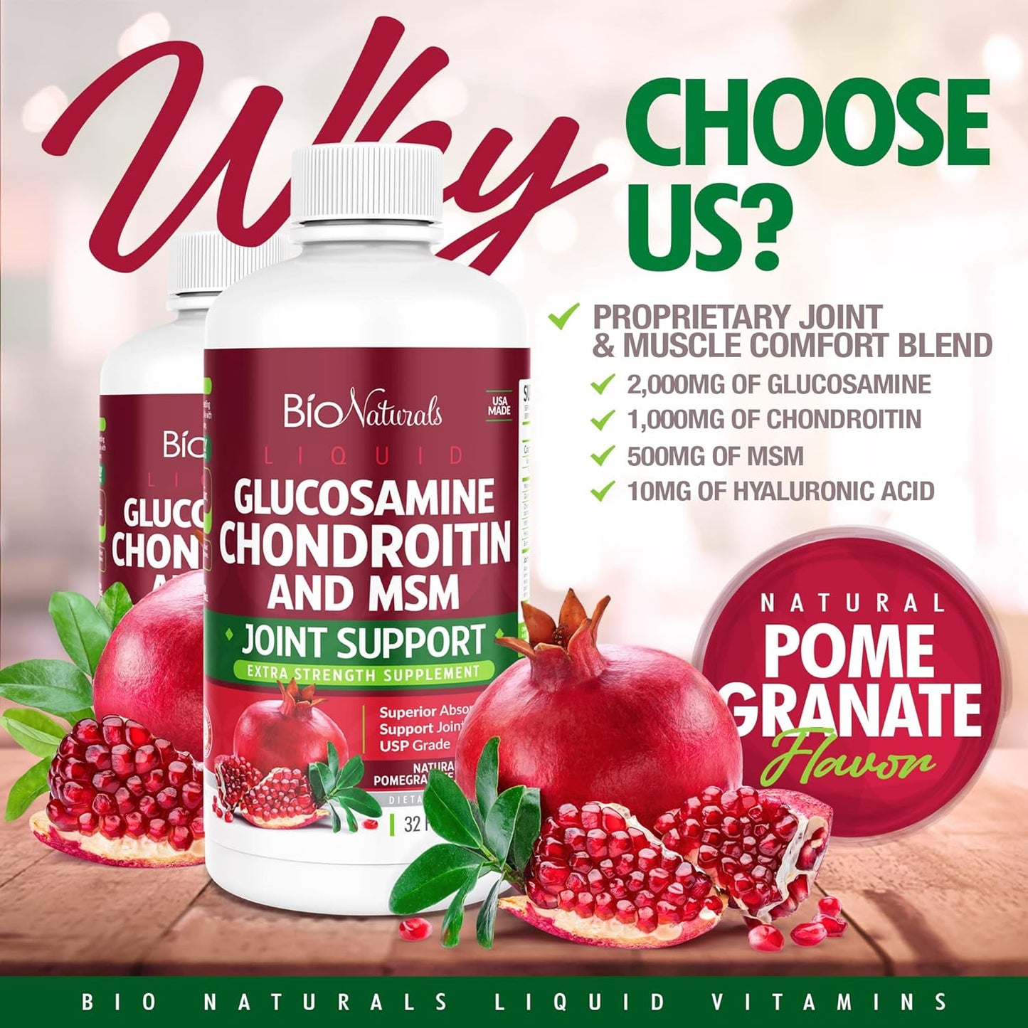 Maximum Strength Liquid Glucosamine Chondroitin MSM Supplement with Hyaluronic Acid for Joint Support - Pharmaceutical Grade - 32 fl oz