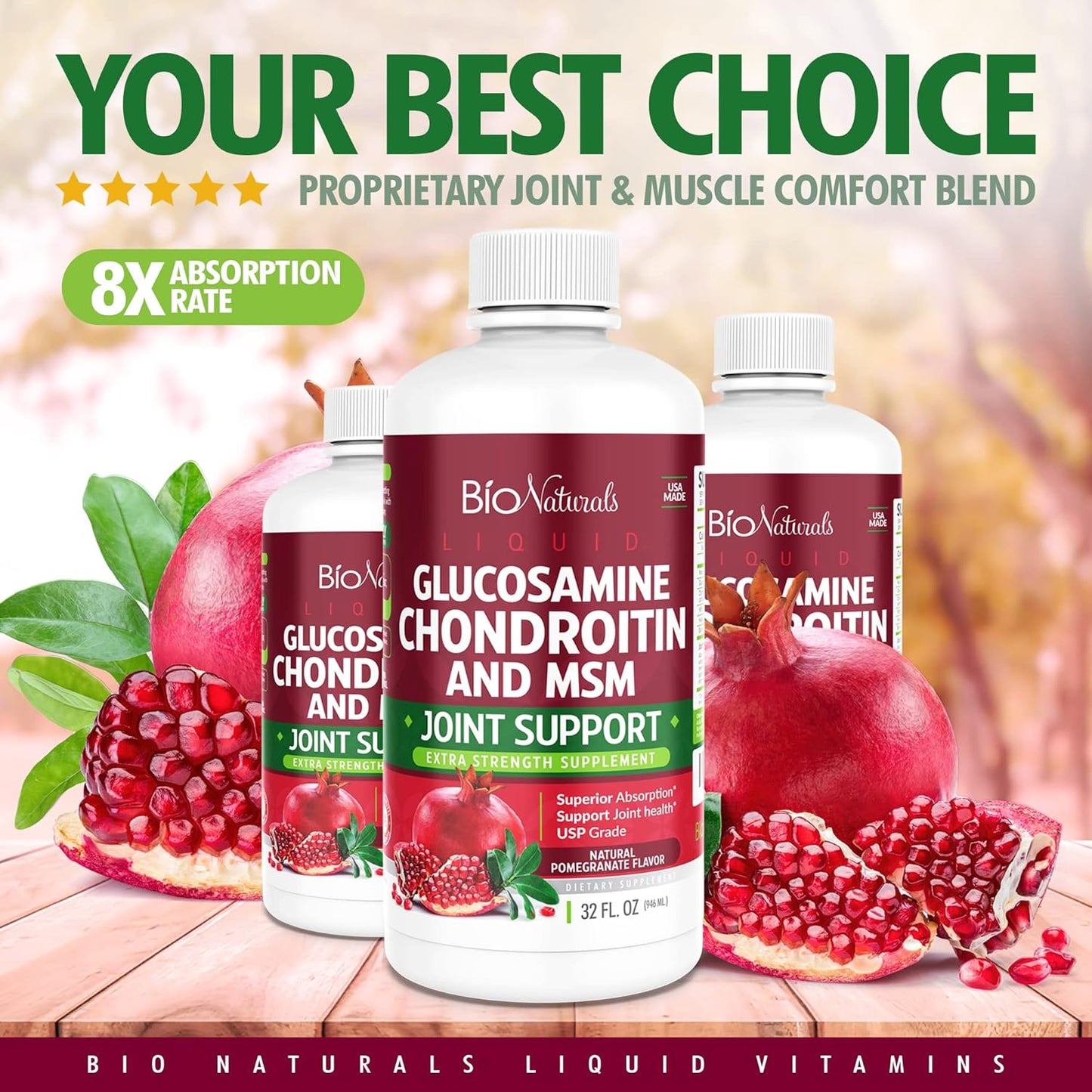 Maximum Strength Liquid Glucosamine Chondroitin MSM Supplement with Hyaluronic Acid for Joint Support - Pharmaceutical Grade - 32 fl oz