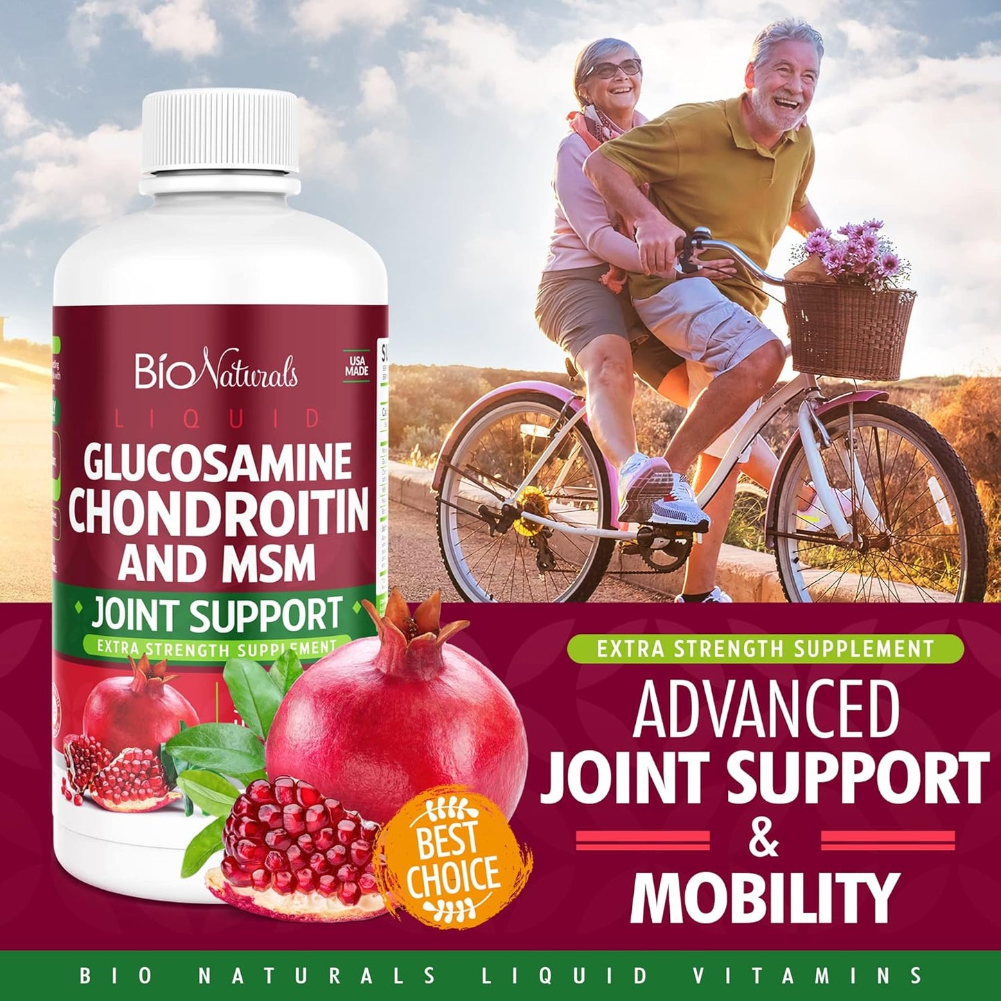 Maximum Strength Liquid Glucosamine Chondroitin MSM Supplement with Hyaluronic Acid for Joint Support - Pharmaceutical Grade - 32 fl oz