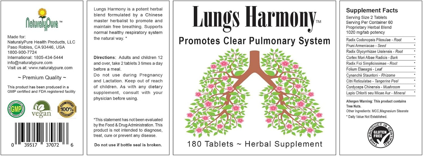 Maximum Strength Lung Harmony Tablets - Natural Lung Decongestant and Detox for Clear Breathing. Supports Lung Health for Smokers and Non Smokers.